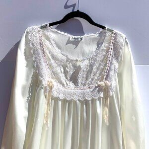 Vintage Christian Dior Lingerie Ivory Lace Nightgown 90s, Medium